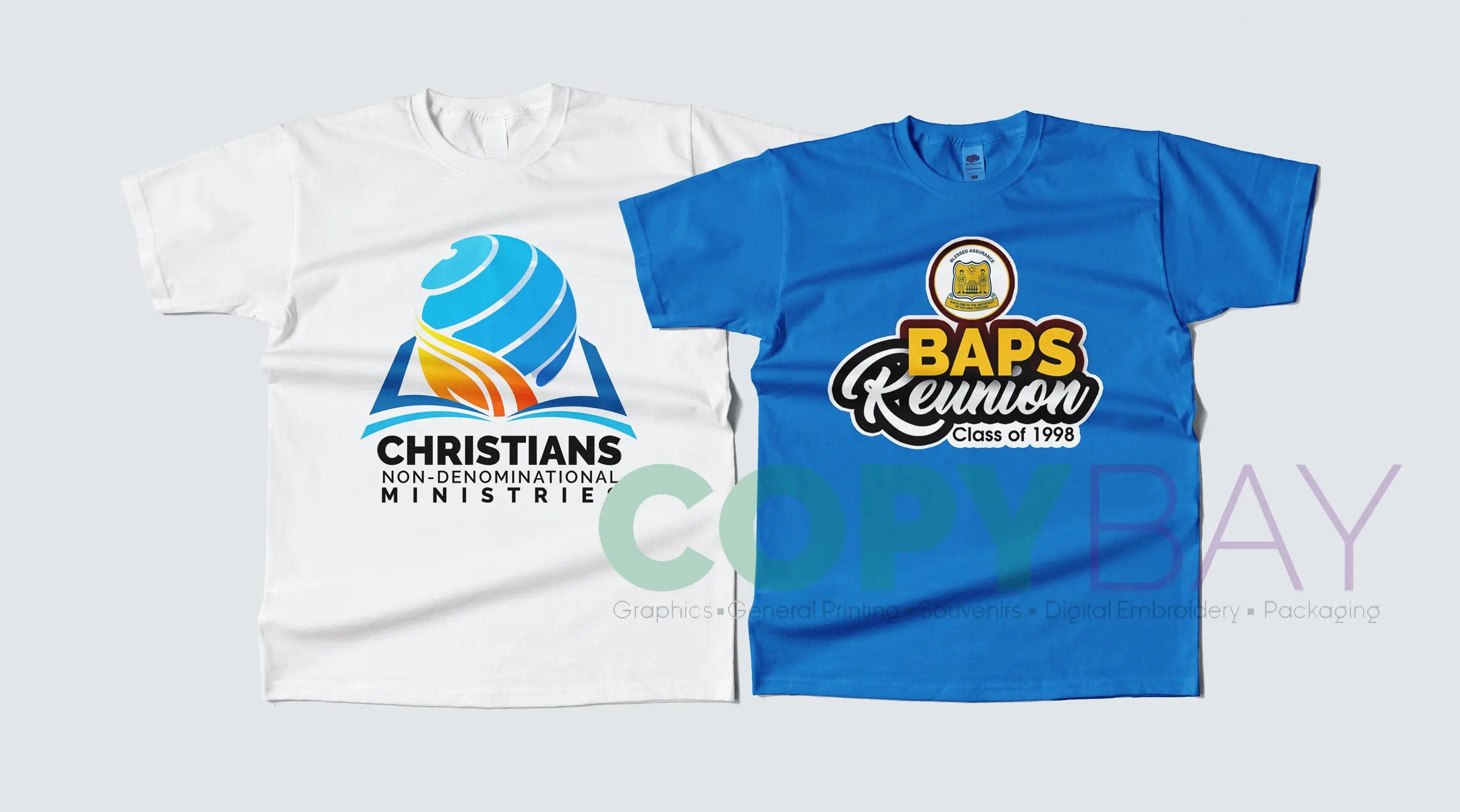 Custom printed T-shirt showing a vibrant graphic design on soft fabric